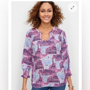 TALBOTS SMOCKED TOP - PARIS SCENE SIZE L